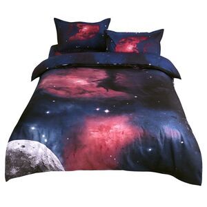 4Pcs Galaxy Bedding Quilt Duvet Cover Set for Twin Size Bed, Fuchsia